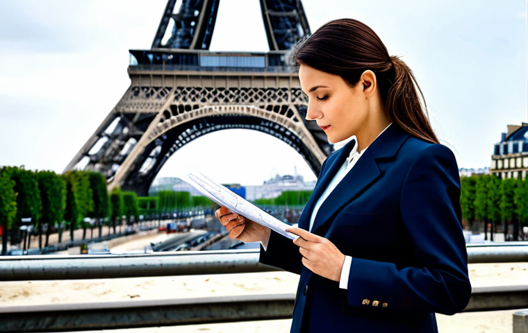 **

"A professional female architect in a stylish yet modest business suit, reviewing blueprints on a construction site in Paris, Eiffel Tower in the background, fully clothed, appropriate attire, safe for work, perfect anatomy, natural proportions, architectural photography, high quality"

**