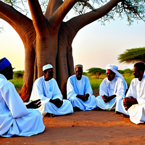 **

"A group of Somali elders, fully clothed in traditional, modest robes, gathered in a village in Somalia. The scene depicts a poetry recitation under a baobab tree at sunset, safe for work, appropriate content, professional documentary photography, perfect anatomy, correct proportions, natural pose, well-formed hands, proper finger count, natural body proportions. The photo captures the rich oral tradition and cultural heritage. Family-friendly, professional."

**