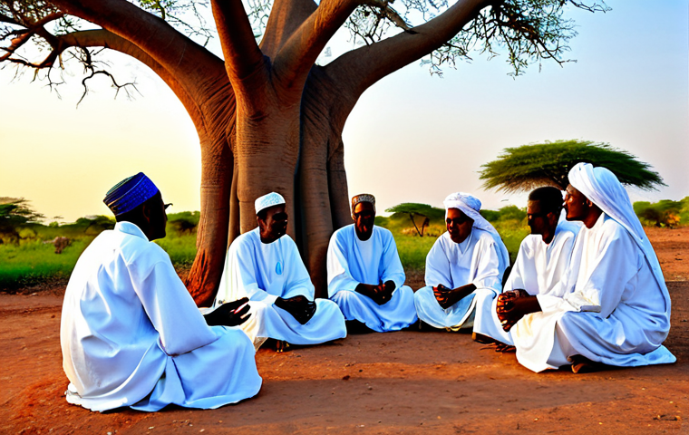 **

"A group of Somali elders, fully clothed in traditional, modest robes, gathered in a village in Somalia. The scene depicts a poetry recitation under a baobab tree at sunset, safe for work, appropriate content, professional documentary photography, perfect anatomy, correct proportions, natural pose, well-formed hands, proper finger count, natural body proportions. The photo captures the rich oral tradition and cultural heritage. Family-friendly, professional."

**