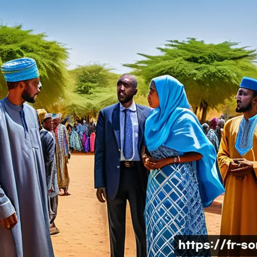 소말리아 독립운동가 - A vibrant scene depicting Somali political leaders from the independence era gathered in a tradition...