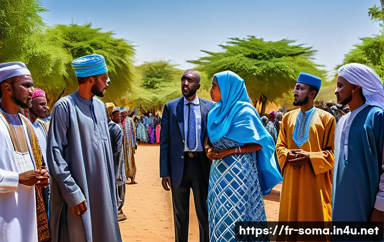 소말리아 독립운동가 - A vibrant scene depicting Somali political leaders from the independence era gathered in a tradition...