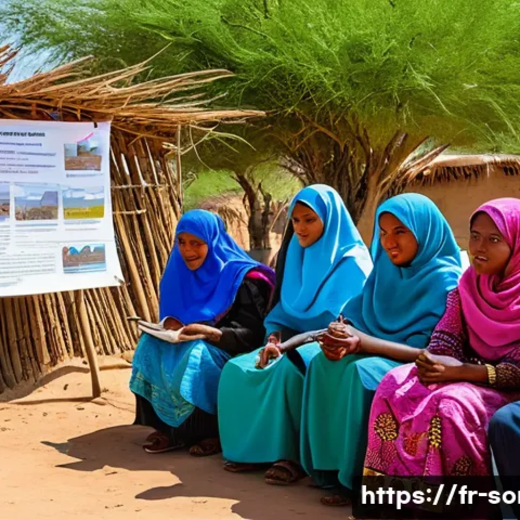 소말리아의 재난 대비 시스템 - A vibrant community training session in a rural Somali village, showing diverse villagers including ...