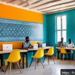 Home 21 소말리아의 청소년 활동 - A vibrant co-working space in Mogadishu filled with young Somali entrepreneurs collaborating on tech...