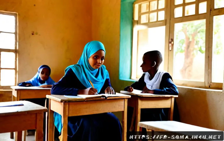 Home 17 소말리아에서의 교육 기회 - Photorealistic documentary-style scene of a bright Somali primary school classroom, diverse Somali c...